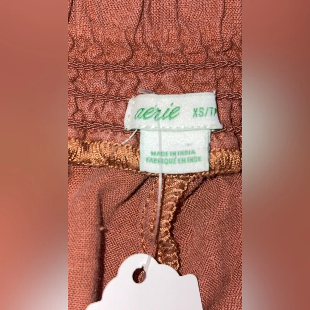Aerie Size XS Paperbag Shorts Linen Blend High Rise Brown/orange Pockets - Picture 7 of 8